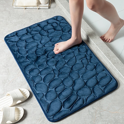 Rutschfeste Badematte mit Kopfsteinpflasterprägung, Memory Foam-Unterlage, waschbare Badvorleger, schnell wasserabsorbierend, rutschfest, waschbar, dicker, weicher und bequemer Teppich für Duschräume Image