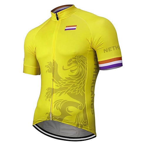Herren Radtrikot Gemustert Holländer Nationalflagge Kurzarm Fahhrad Trikot Oberteil mit 3 Gesäßtaschen Mountainbike MTB Straßenradsport UV-beständig Schnelltrocknend Reflektierende Streifen Image