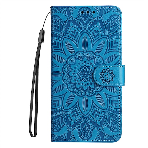 Handy Hülle Handyhüllen Für Samsung Galaxy S25 S22 S21 FE S21 Ultra Plus A54 A32 Brieftaschenhülle Flip Geprägt Mit Handgelenkschlaufe Blume TPU PC Image