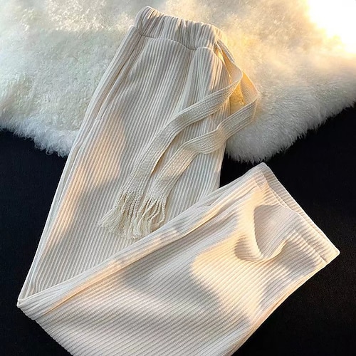 Herren Cordhose Winterhose Hose Hosen Kordelzug Elastische Taille Gerade geschnitten Feste Farbe Komfort Warm Casual Täglich Strassenmode Sport Modisch Schwarz Aprikose Mikro-elastisch Image