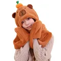 3 In 1 Cute Capybara Hat sciarpa guanti Set Warm capibara peluche con cappuccio sciarpa Beanie Caps