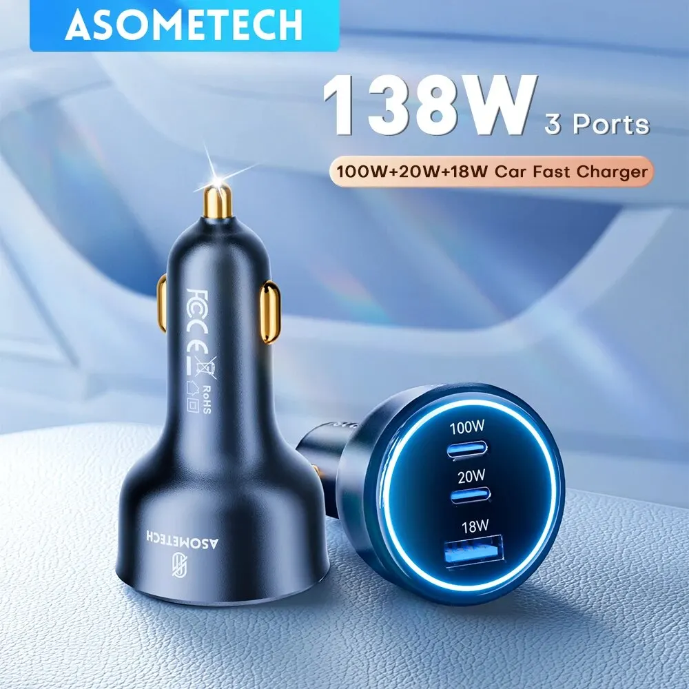 Caricabatteria da auto ASOMETECH 138W Caricatore USB tipo C GaN 100W 65W 45W 20W PPS PD QC3.0 Caricatore rapido per laptop iPhone 15 Samsung S23