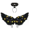 Angel Feathers LED Wings and Halo Light Up Angel Halo Black Fairy cupido Wings for Kids Party