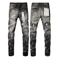 Jeans di marca viola American high street distressed paint 9032 2024 New Fashion Trend Jeans di alta