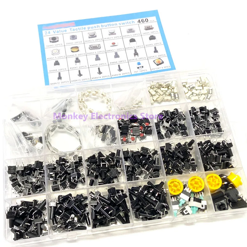 460PCS Pulsante tattile Interruttore tattile Tasti remoti Pulsante Microinterruttore Tastiera DIP Set misto autobloccante con scatola
