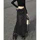 Y2K Vintage Denim Skirts Women Tassel Midi A Line Skirt Jeans Streetwear Korean High Waist Raw Edge