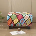 Fabric Square Ottoman Covers Stretch Footstool Cover Bench Storage Stool Cover Washable Furniture