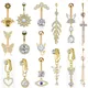 Gold Color Heart Crystal CZs Belly Button Rings Butterfly Flower Belly Ring for Women Stainless