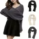 Solid Color Knit Shawl With Long Sleeves Elegant Soft Warm Short Top Autumn Winter Coldproof Elastic