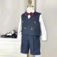 Boys Tuxedo Children Formal Wedding Suit Kids Grey grid Vest Short Botwtie Suit Flower Boys