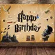 Photography Background Happy Birthday Party Decorative Banner Magic Wizard Castle Branch Hat Cake