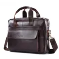 Men Genuine Leather Briefcase Casual Handbags Leather Laptop Bags Male Business Travel Messenger