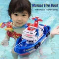 Spray Water Swim Pool Electric Boat Bathing Toys for Kids Rescue Model Fireboat with Light Music LED