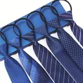 Easy Pull Lazy Tie 1pc 7CM/2.75inch Convenient Tie Business Leisure Navy Blue Series
