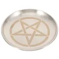 Pentagram Altar Ritual Plate Dish Flat Bowl Burning Candle Holder Offering Fruit Tray Metal Jewelry