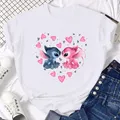 Kawaii Clothes Disney Lilo Stitch Cartoon T-shirts Tops for Women Lady S-3XL Summer Female T-shirts