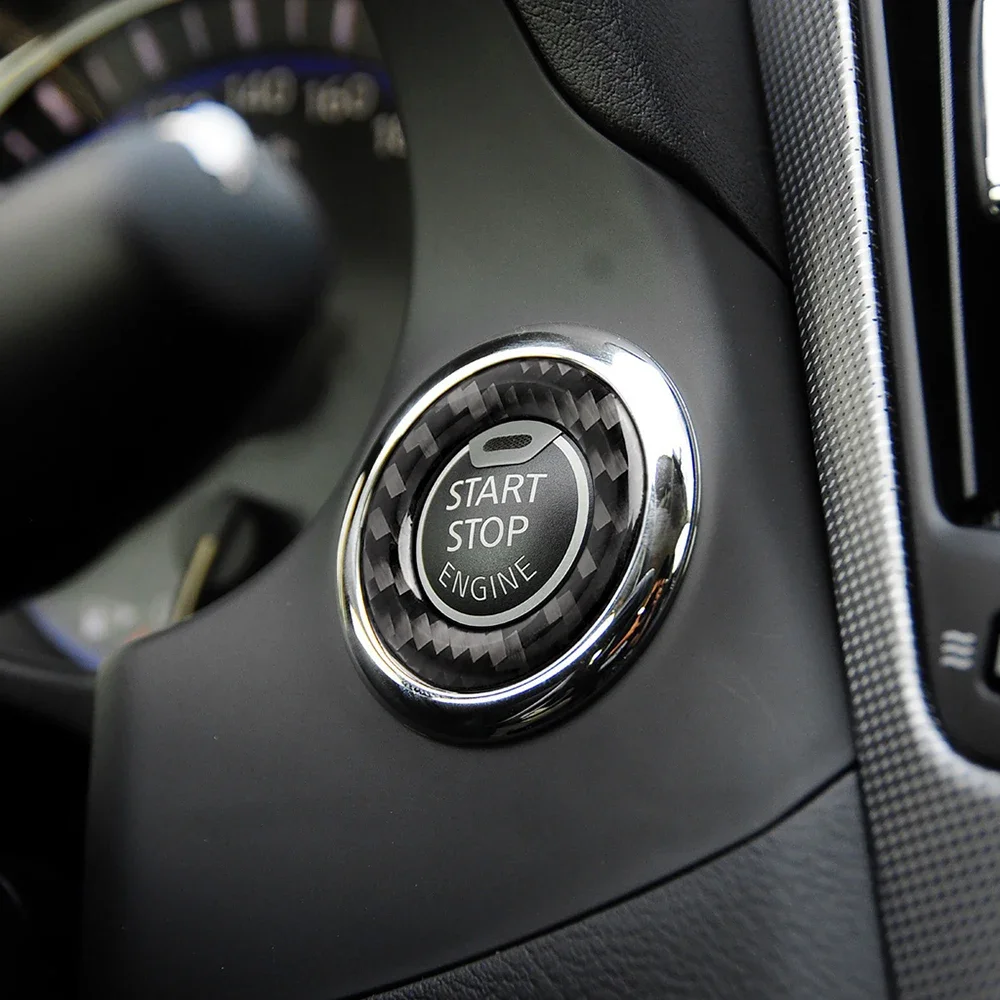 Interni auto Motore Start Stop Pulsante Pannello Anello di Copertura Trim Adesivi Decal Per Infiniti Q50 Q60 Accessori Auto In Fibra di Carbonio