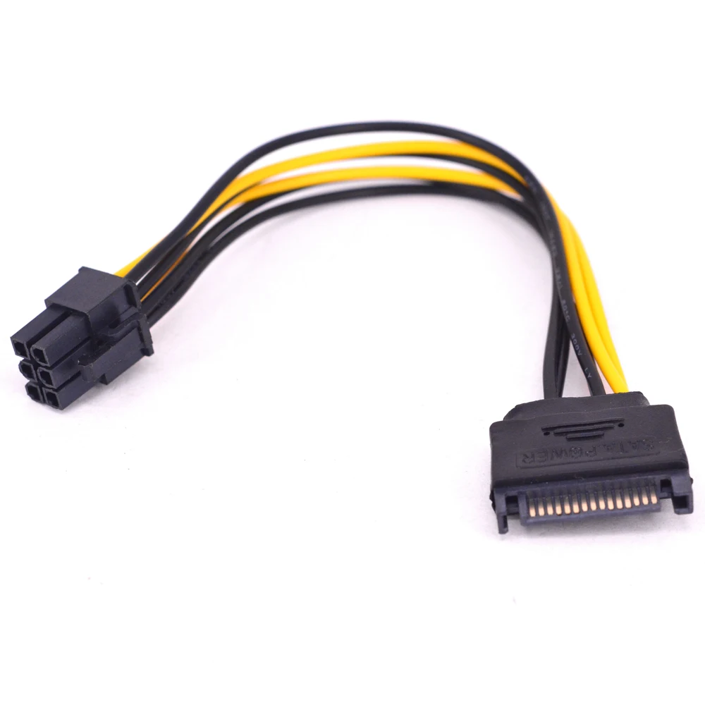 Cavo adattatore SATA da 15 pin maschio a 6 pin maschio PCI Express per scheda GPU video Cavo di alimentazione SATA da 15 pin Minatore Mining