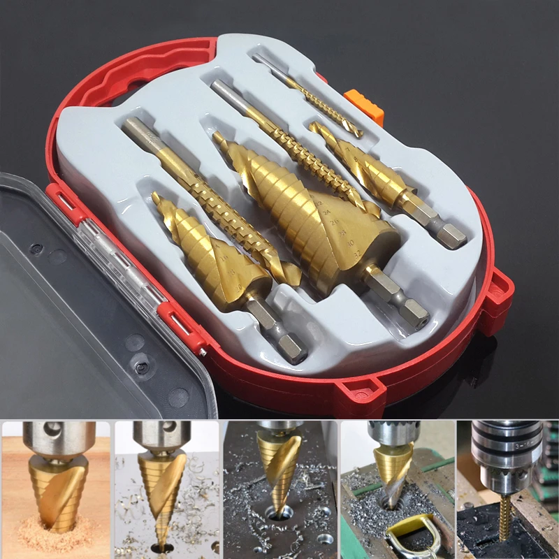 Punta da trapano a gradino Set di punte da trapano per sega Titanio 4-12 4-20 4-32mm Legno Metallo Foro Taglierina Punte a cono Strumento di perforazione 3 6 8mm Trapano elicoidale
