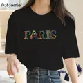 Paris letter Print abbigliamento moda donna T Shirt manica corta estate anni '90 Make Up Cute Top