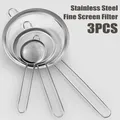 3Pcs Fine Mesh Strainer Set Stainless Steel 3" 5.5" 7.9" Kitchen Flour Filter with Long Handle for