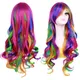 Multi Color Women Wig Halloween Party Clown Wear Anime Harajuku Style Rainbow Curly Synthetic Hair