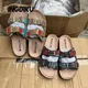 Retro beads women's shoes sequins Arabian Roman style cork beach travel summer slippers comfortable