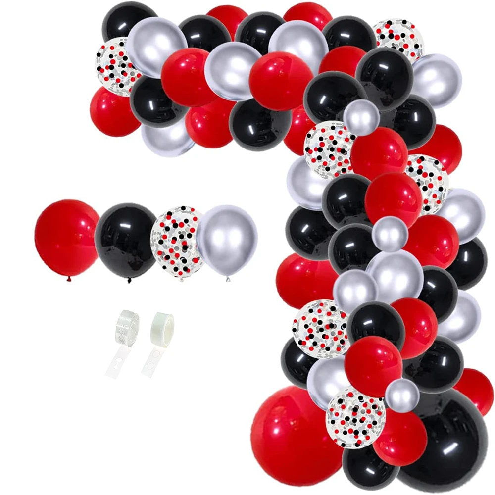 1 Set Red Black Silver Balloon Arch Garland Kit Birthday Graduation Decorations Confetti Balloon BBQ Casino New Year Party Decor