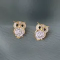 Huitan Gold Color Owl Stud Earrings Funny Cute Night Owl Earrings Women for Dance Party Cute Girl