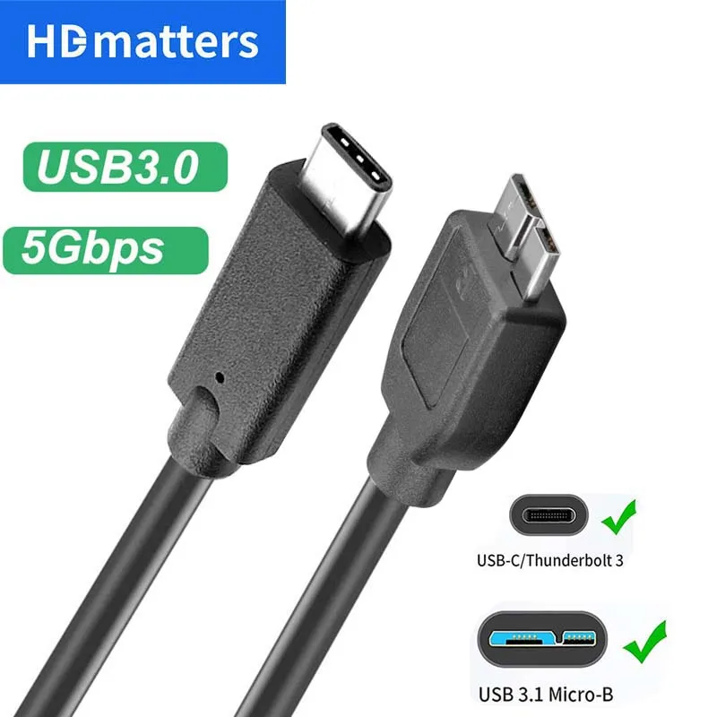 USB C to Micro B 3.0 cable Short 5Gbps USB 3.1 USB-C to USB 3.0-Micro B data Sync cord for Hard Drive Disk HDD SSD cable WD