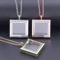 New 1PC Square Glass Relicario Photo Locket Necklace Locket Pendant Floating Chams Picture Necklaces