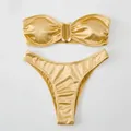 Sexy Bikini a fascia a forma di U Set Mujer senza spalline costumi da bagno donna oro costume da