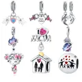 PANPOKI S925 Sterling Silver Family Love Theme Pendant I love Mom Beads Fit Original Pandora