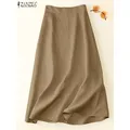 ZANZEA Women High Waist Long Skirts Party Jupes Vintage Cotton Solid Skirt Causal Faldas Saia Office