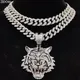 Hip Hop 3D Tiger Pendant Necklace with 13mm Crystal Cuban Chain HipHop Iced Out Bling Necklaces Men