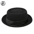 FS 2024 Roll Brim Black Pork Pie Hat For Men Ivory White Wool Fedoras Deep Camel Jazz Cap Church