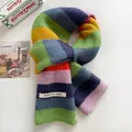 Rainbow Stripes Mohair Scarf Men And Women In Winter Colour Blocking Stripes Wool Short Scarf