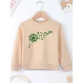 Lucky Clover Creative Aesthetic Clothes for Children Khaki Round Neck High Quality Kids Sweatshirt