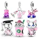 New Cute Pink Kitten Heart Charms Fit Pandora Original Bracelets Silver-Plated Balloon Charms Beads