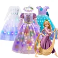 Disney Rapunzel Girl Princess Dress LED Light Up Children Party Cosplay Costume Long Sleeve Mesh