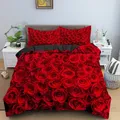 Rose Flower Bedding Set Red Blue Rose Print Duvet Cover with Pillow Case Valentine's Day Bed Decor