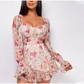 CHRONSTYLE Summer Women Jumpsuits Long Sleeve Lace Up Ruffles Floral Print Rompers Female Playsuits