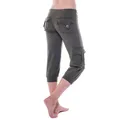 Women Stretch Pants Solid Color Mid-calf Length Flap Pockets Stretchy Waist Cropped Pants Female