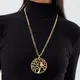 Tree of Life Zircon Owl Big Round Pendant Necklace for Women Stainless Steel sweater Long Chain