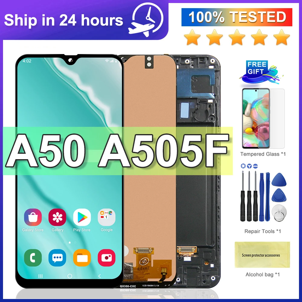 Testato al 100% per Samsung A50 SM-A505FN/DS A505F/DS A505 Display LCD Touch Screen Digitizer con cornice per Samsung A50 lcd