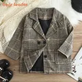 Boys Wool Coat Long Jacket Spring Autumn Plaid Kids Windproof Coats Children Clothing 2-6 Years Old