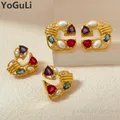 Fashion Jewelry 925 Silver Needle High Quality Copper Colorful Glass Square Heart Earrings For Women