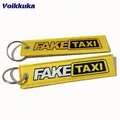 1PC 3PCS Sale Fake Taxi Both Sides Embroidery Yellow Tag Key Chain Motorcycle Car Backpack Keychain