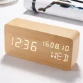 Creative Wooden Alarm Clock Desktop Electronic Clock with Date Temperature USB Plug-in Silence