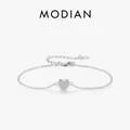 MODIAN 925 Sterling Silver Romantic Hearts CZ Link Chain Bracelet Platinum Plated Fine Jewelry For